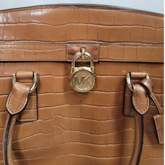 Michael Kors Hamilton Embossed-Leather Satchel in Acorn - Picture 2 of 16